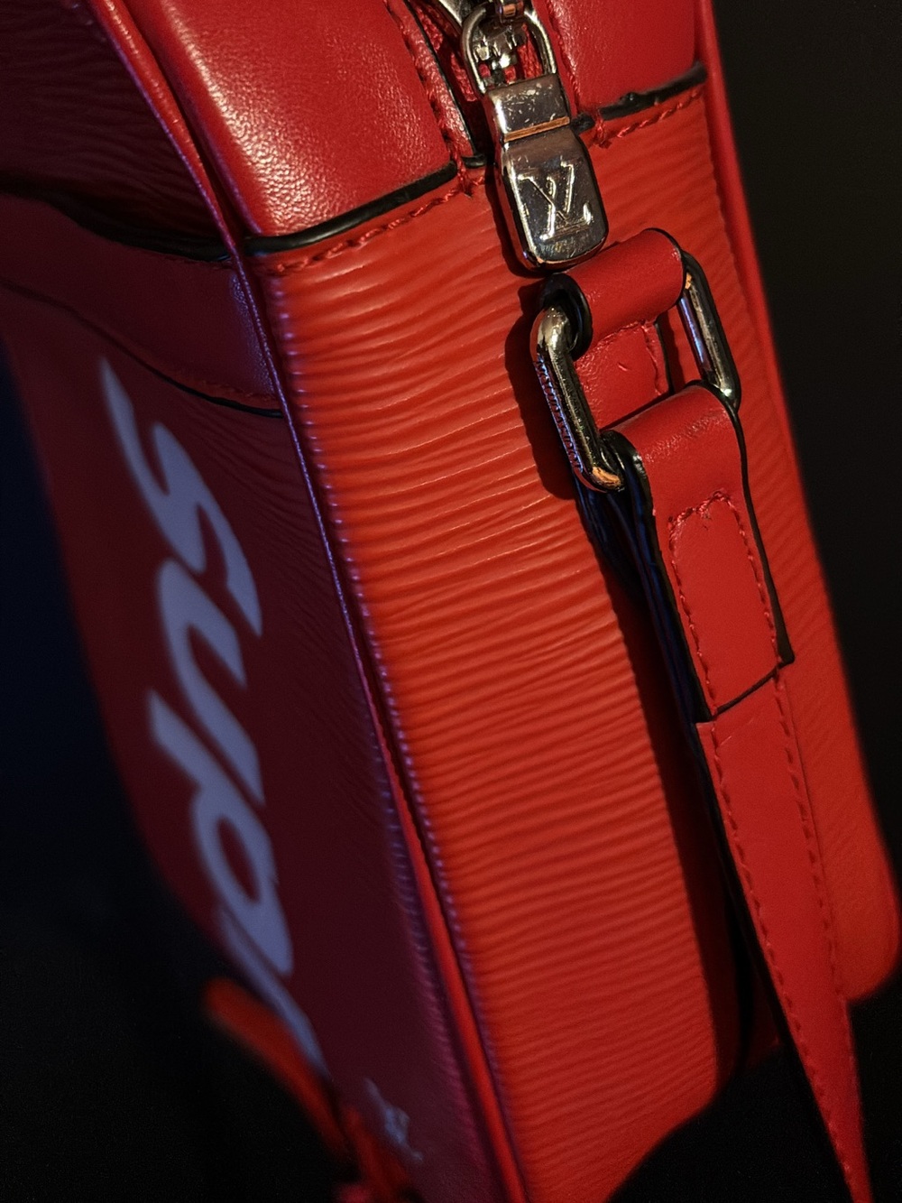 Louis Vuitton Red Epi Leather Messenger Bag with Silver Hardware
